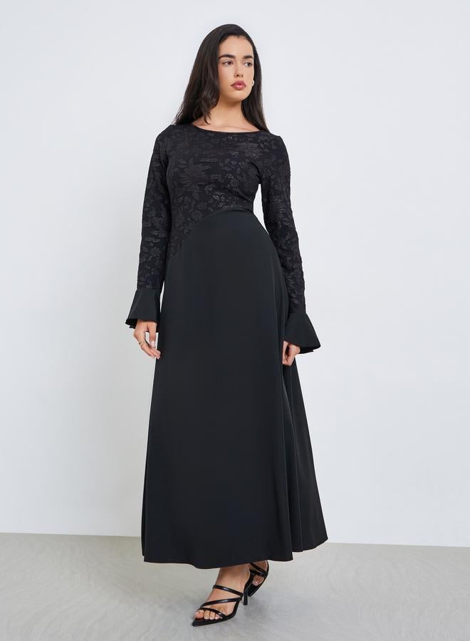 Styli Women Black Embroidered Long Sleeve Maxi Dress - Image 3